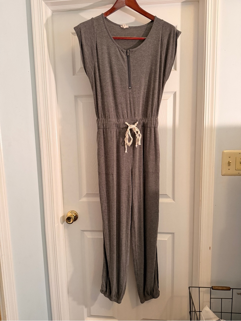 POL Gray One-Piece Jumpsuit with Drawstring